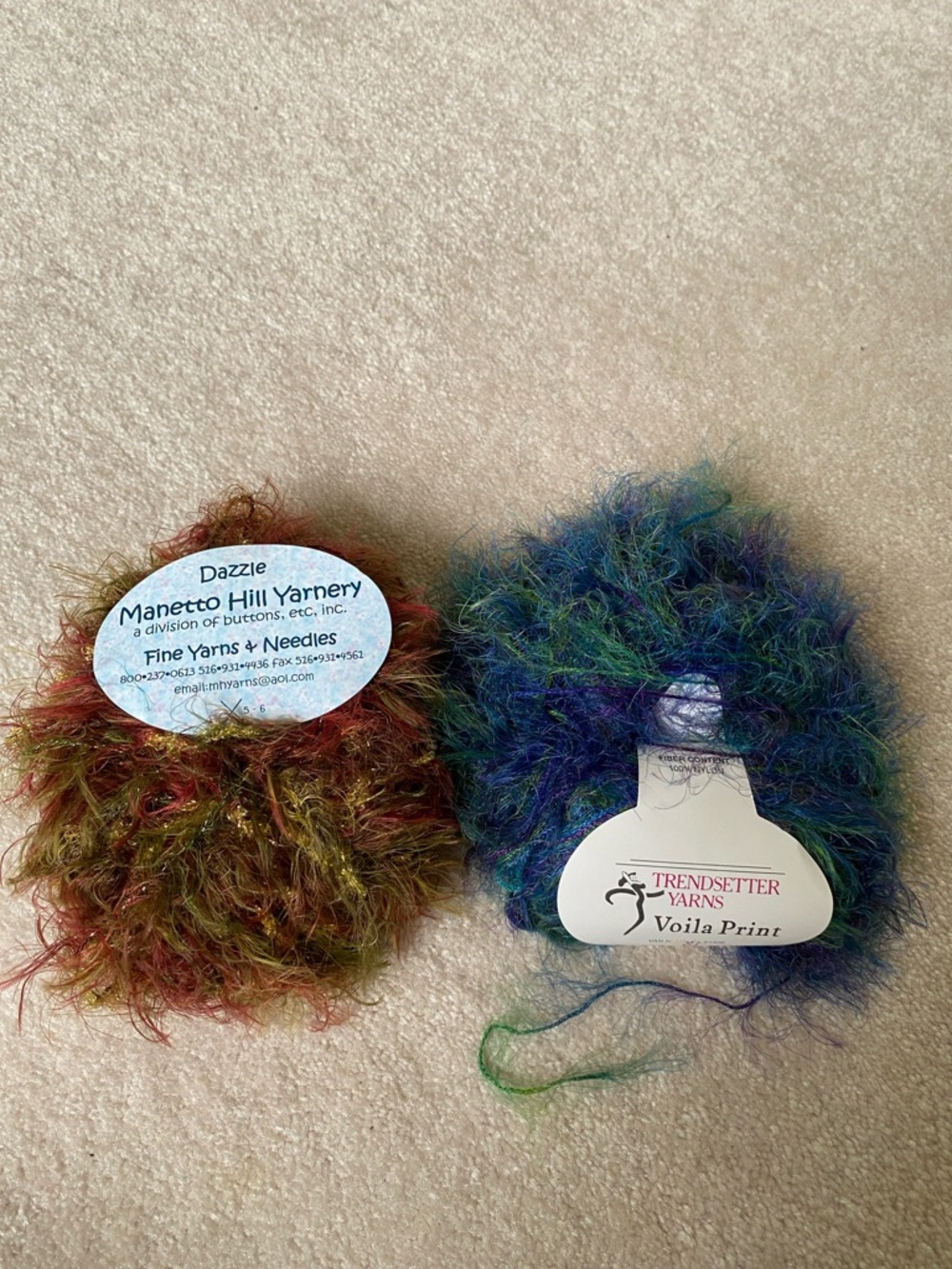 Lot of 2 Eyelash Yarns Trendsetter VOILA PRINT Color #10021, Dazzle Color #06